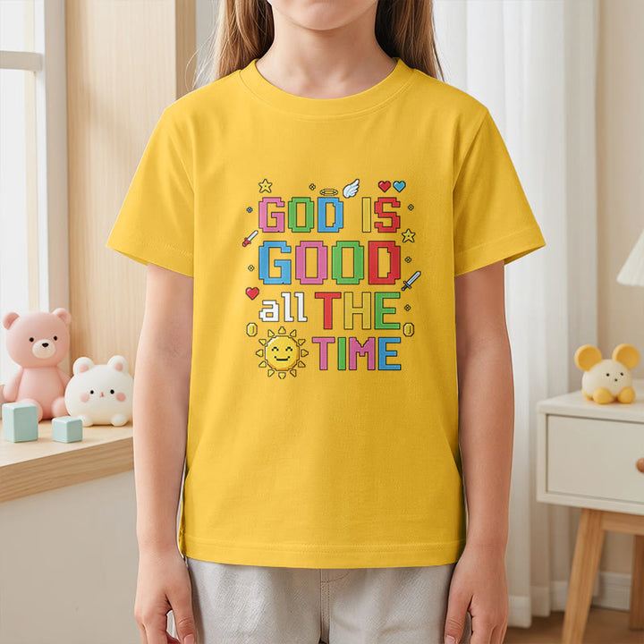 Christianartworkshop Buntes Pixel-T-Shirt mit Sonnen- und Engelsmotiv für Kinder (Kurzarm) mit dem Aufdruck „Gott ist immer gut“. - image 29