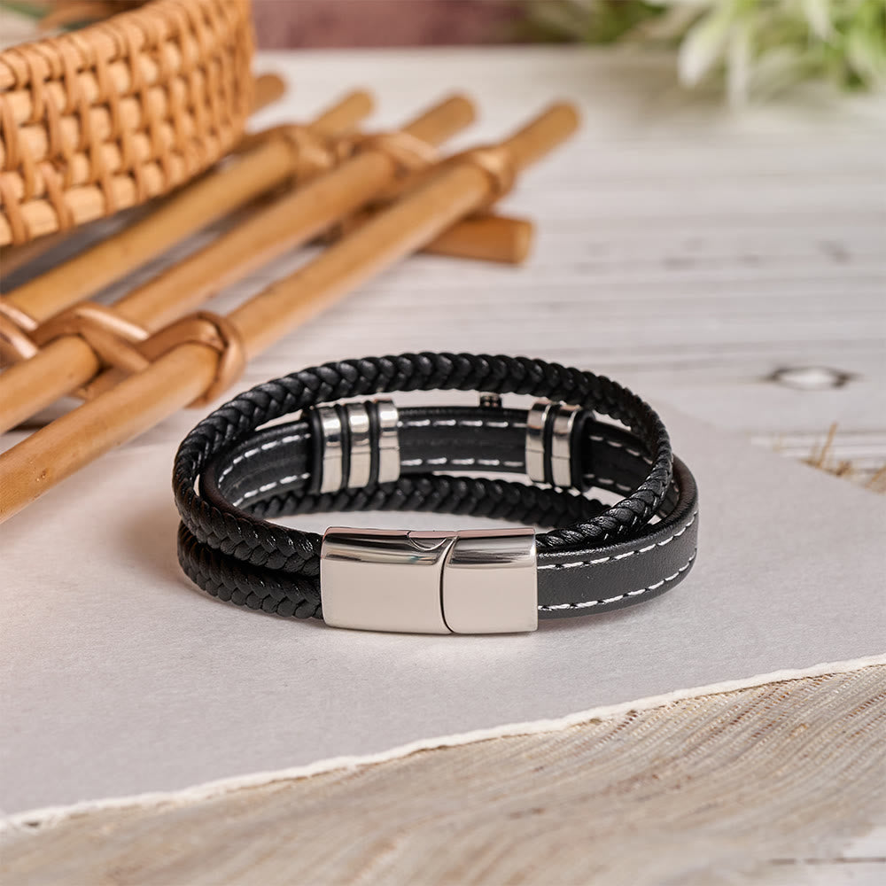 Christianartworkshop Mehrlagiges geflochtenes Lederarmband mit Zirkonia-Kreuz und dreifarbigem Metall-Zwischenstück - image 9