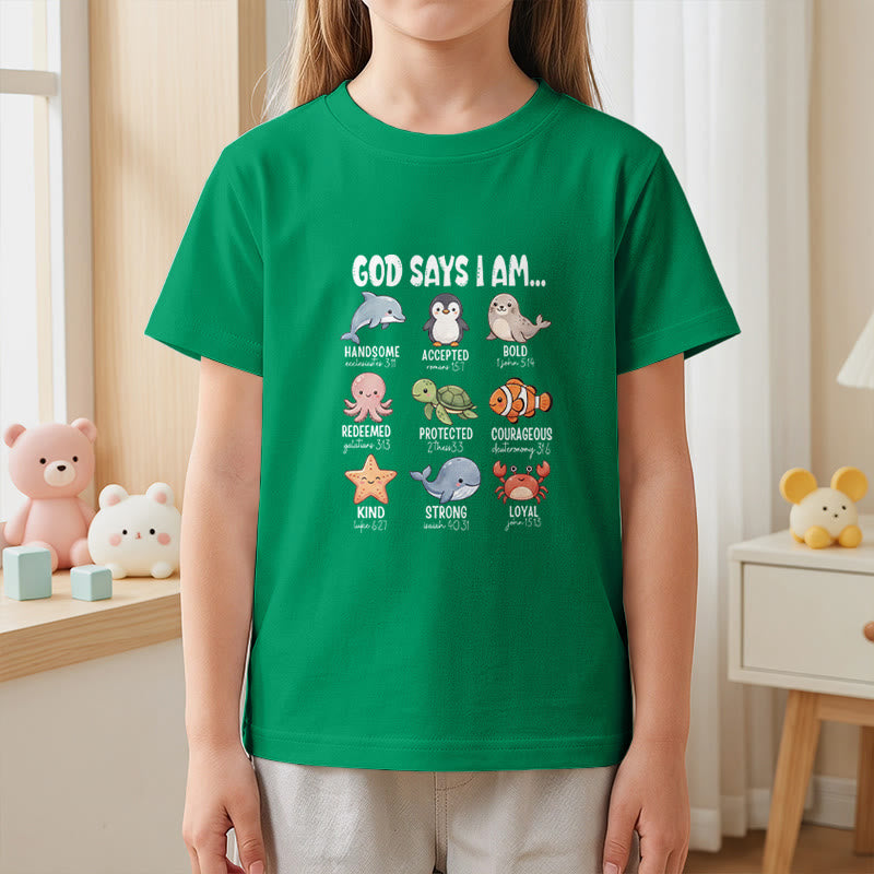 Christianartworkshop Bequemes Kurzarm-T-Shirt für Kinder mit Wal-, Pinguin- und Krabbenprint und Glaubensspruch - image 20