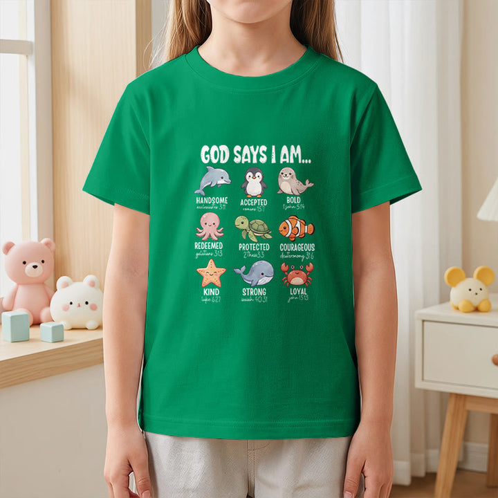 Christianartworkshop Bequemes Kurzarm-T-Shirt für Kinder mit Wal-, Pinguin- und Krabbenprint und Glaubensspruch - image 20