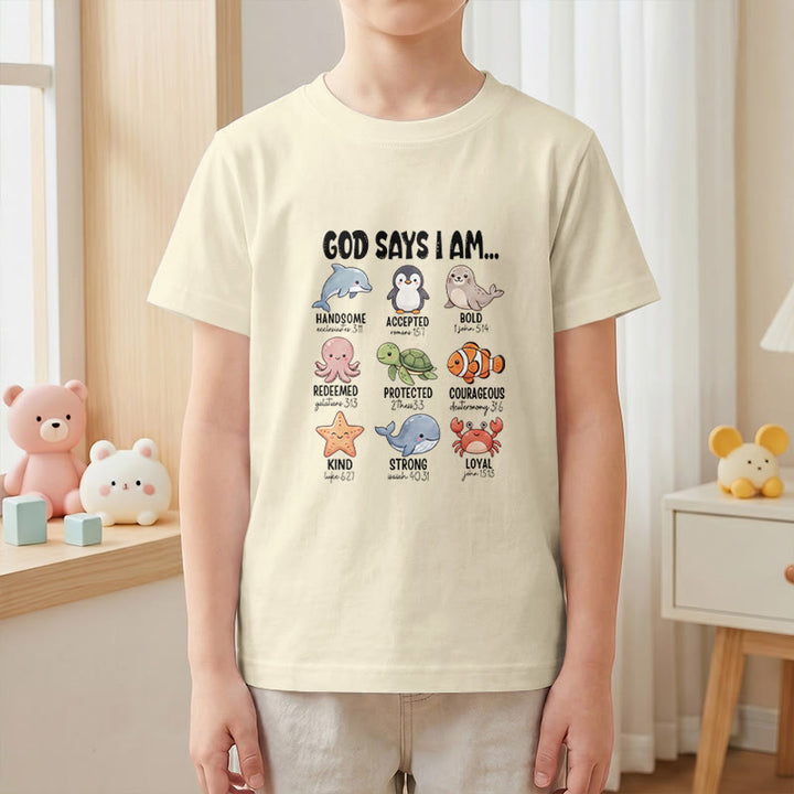 Christianartworkshop Bequemes Kurzarm-T-Shirt für Kinder mit Wal-, Pinguin- und Krabbenprint und Glaubensspruch - image 7