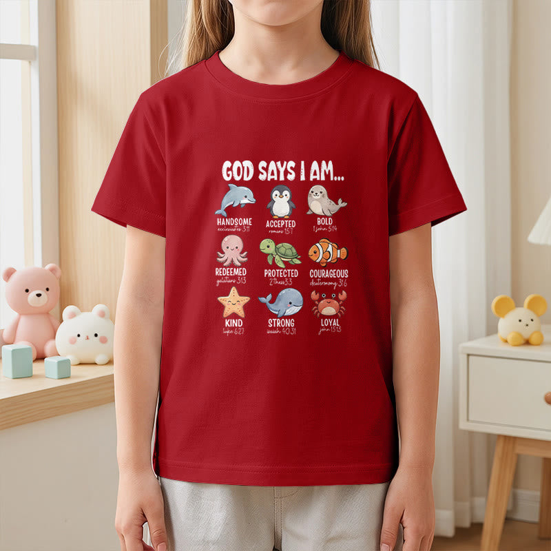 Christianartworkshop Bequemes Kurzarm-T-Shirt für Kinder mit Wal-, Pinguin- und Krabbenprint und Glaubensspruch - image 14