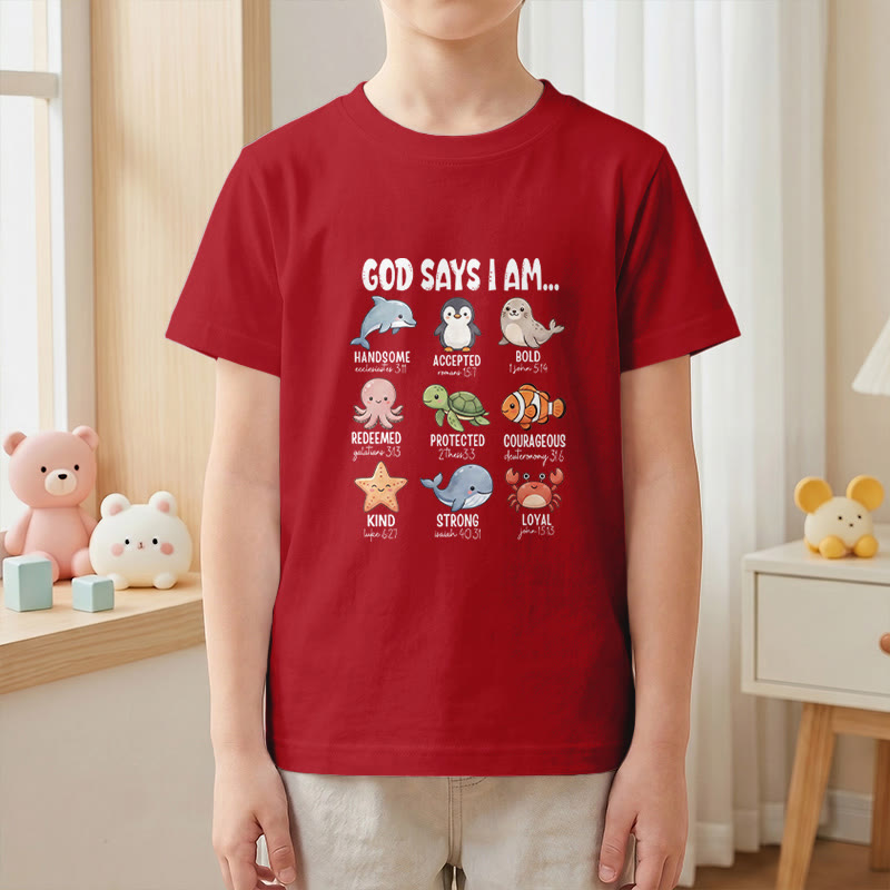 Christianartworkshop Bequemes Kurzarm-T-Shirt für Kinder mit Wal-, Pinguin- und Krabbenprint und Glaubensspruch - image 13