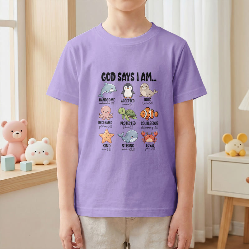 Christianartworkshop Bequemes Kurzarm-T-Shirt für Kinder mit Wal-, Pinguin- und Krabbenprint und Glaubensspruch - image 10