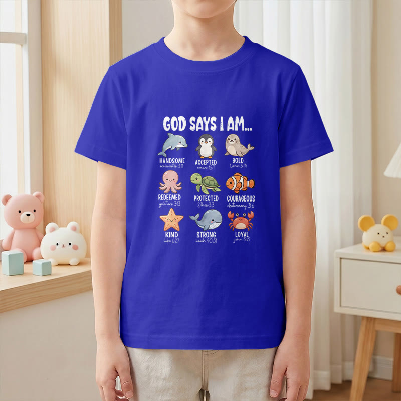 Christianartworkshop Bequemes Kurzarm-T-Shirt für Kinder mit Wal-, Pinguin- und Krabbenprint und Glaubensspruch - image 28