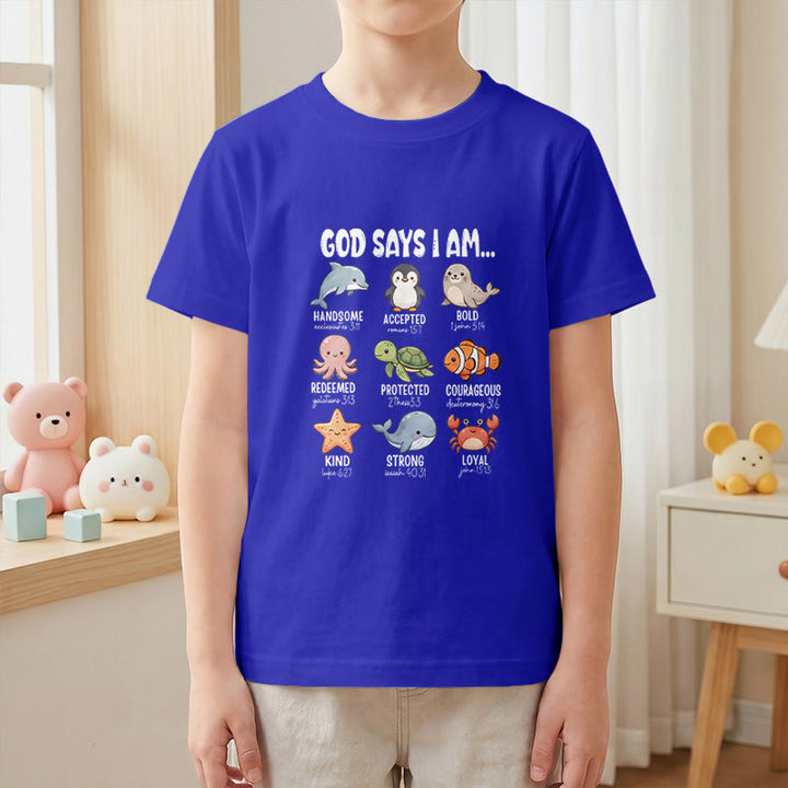 Christianartworkshop Bequemes Kurzarm-T-Shirt für Kinder mit Wal-, Pinguin- und Krabbenprint und Glaubensspruch - image 28