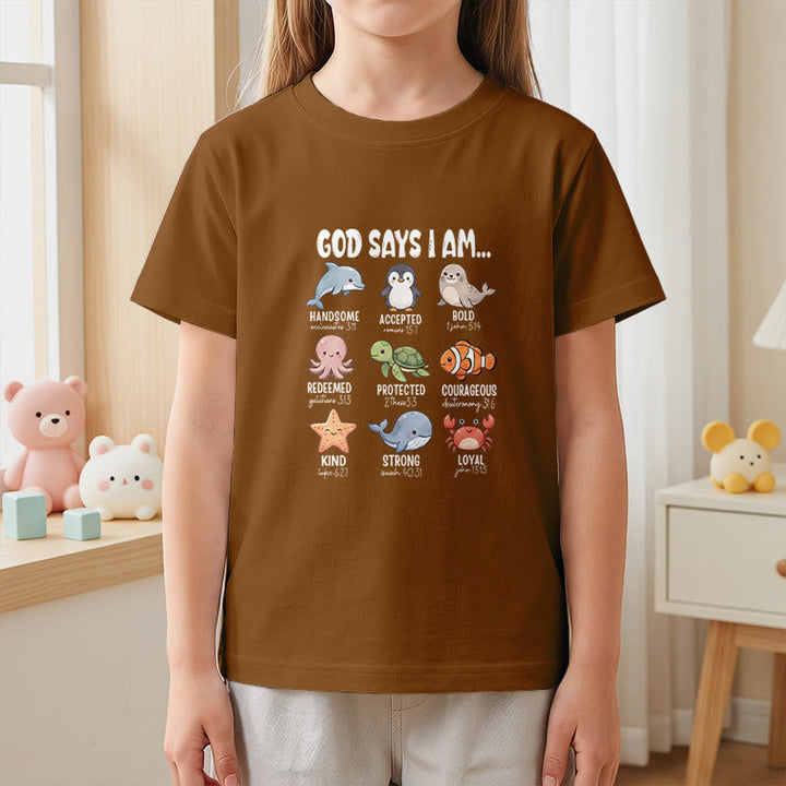 Christianartworkshop Bequemes Kurzarm-T-Shirt für Kinder mit Wal-, Pinguin- und Krabbenprint und Glaubensspruch - image 26