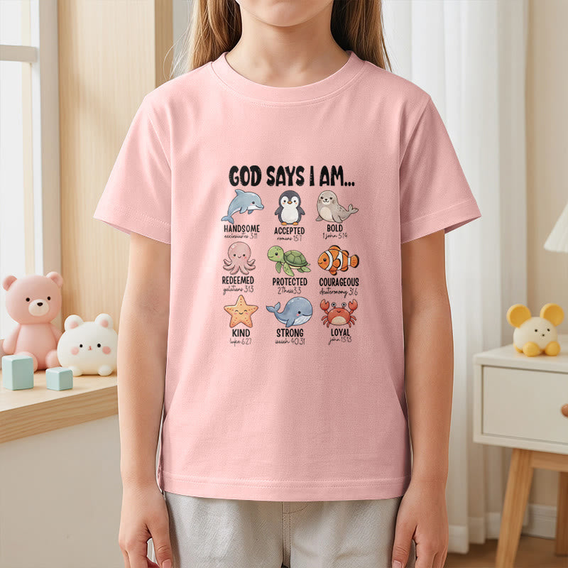 Christianartworkshop Bequemes Kurzarm-T-Shirt für Kinder mit Wal-, Pinguin- und Krabbenprint und Glaubensspruch - image 17