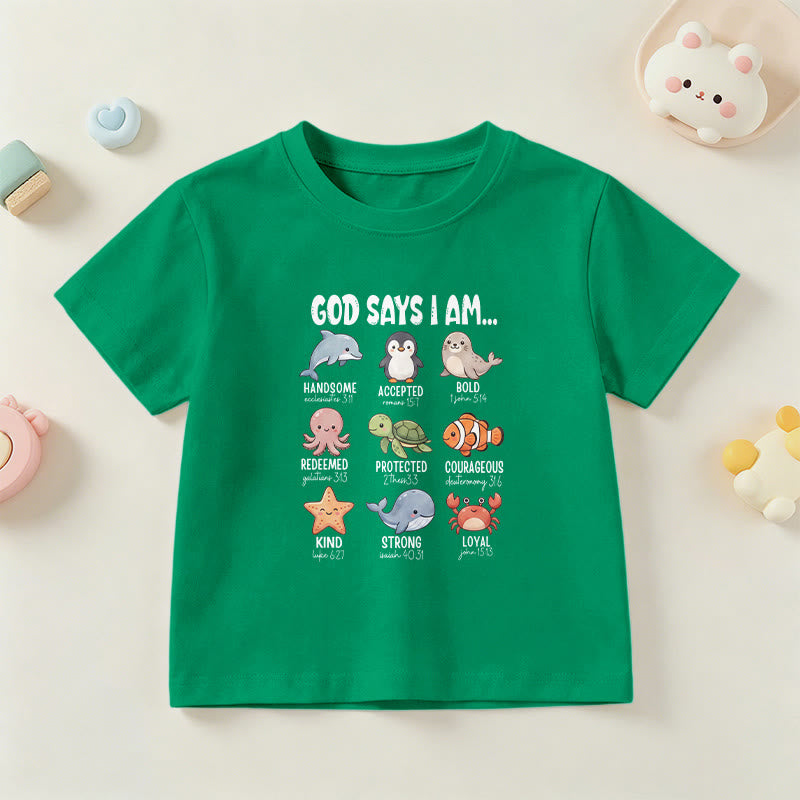 Christianartworkshop Bequemes Kurzarm-T-Shirt für Kinder mit Wal-, Pinguin- und Krabbenprint und Glaubensspruch - Grün - US/GB/AU 14, EU 170 - image 18