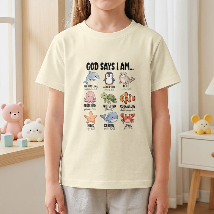 Christianartworkshop Bequemes Kurzarm-T-Shirt für Kinder mit Wal-, Pinguin- und Krabbenprint und Glaubensspruch - image 8