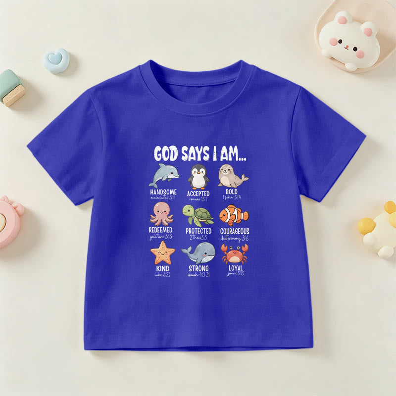 Christianartworkshop Bequemes Kurzarm-T-Shirt für Kinder mit Wal-, Pinguin- und Krabbenprint und Glaubensspruch - Blau - US/GB/AU 14, EU 170 - image 27