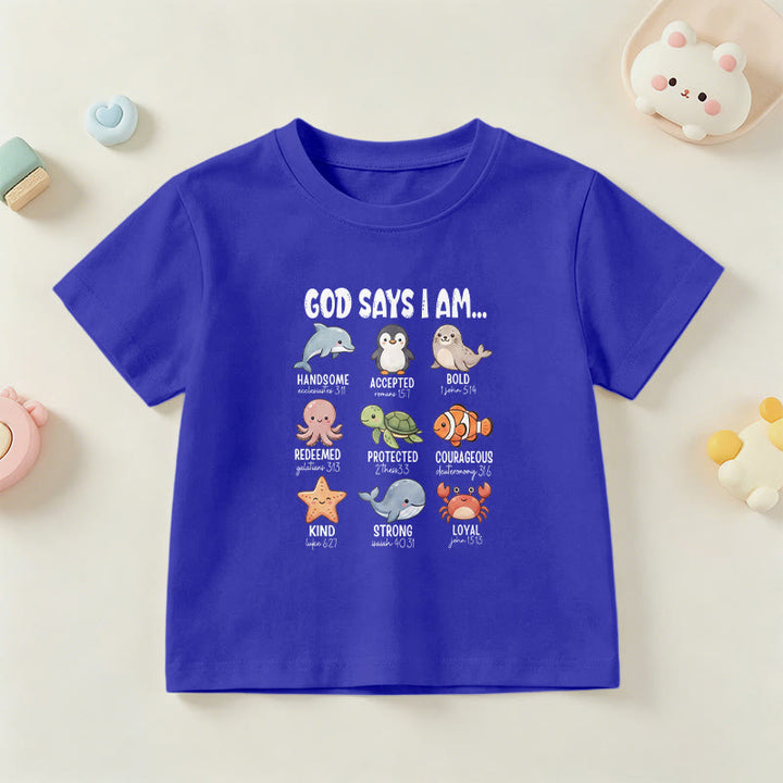 Christianartworkshop Bequemes Kurzarm-T-Shirt für Kinder mit Wal-, Pinguin- und Krabbenprint und Glaubensspruch - Blau - US/GB/AU 14, EU 170 - image 27