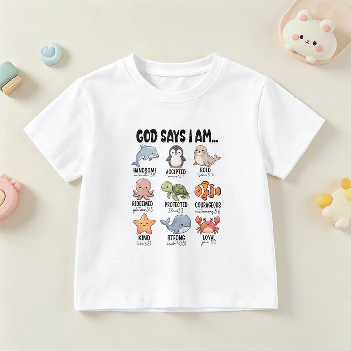 Christianartworkshop Bequemes Kurzarm-T-Shirt für Kinder mit Wal-, Pinguin- und Krabbenprint und Glaubensspruch - Weiß - US/GB/AU 14, EU 170 - image 21