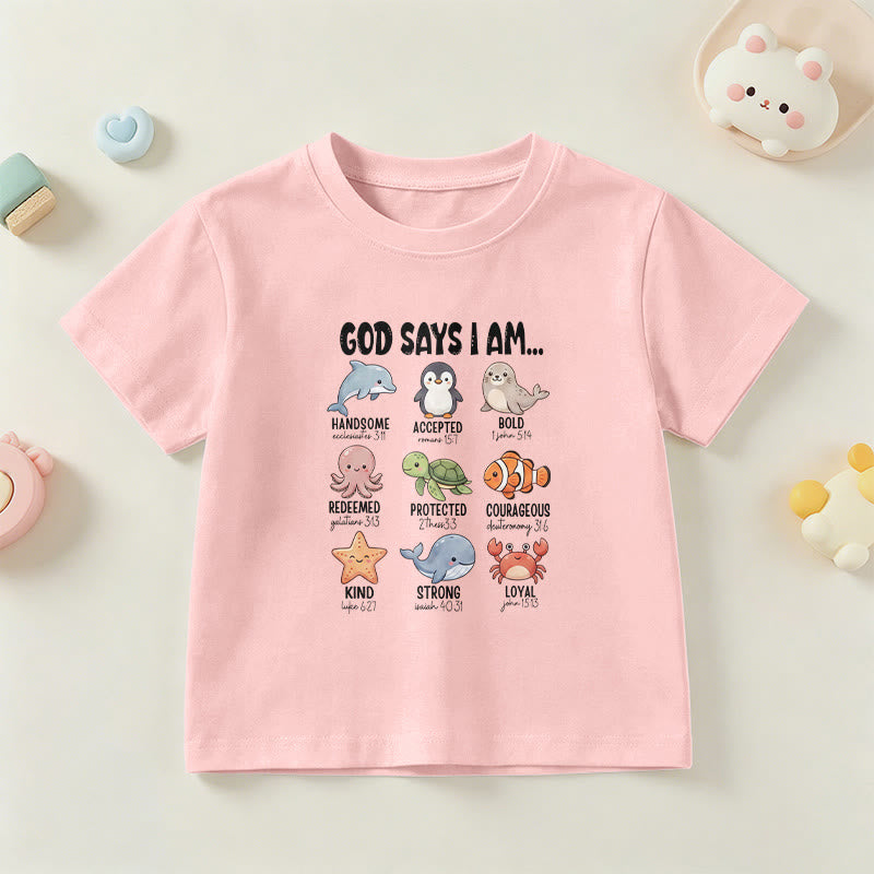 Christianartworkshop Bequemes Kurzarm-T-Shirt für Kinder mit Wal-, Pinguin- und Krabbenprint und Glaubensspruch - Rosa - US/GB/AU 14, EU 170 - image 15