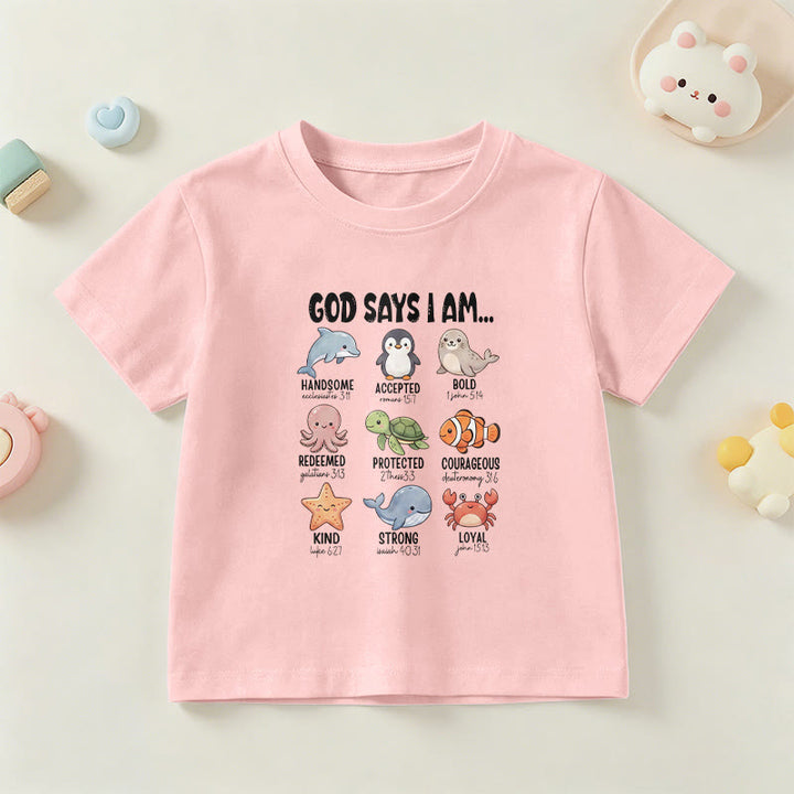 Christianartworkshop Bequemes Kurzarm-T-Shirt für Kinder mit Wal-, Pinguin- und Krabbenprint und Glaubensspruch - Rosa - US/GB/AU 14, EU 170 - image 15