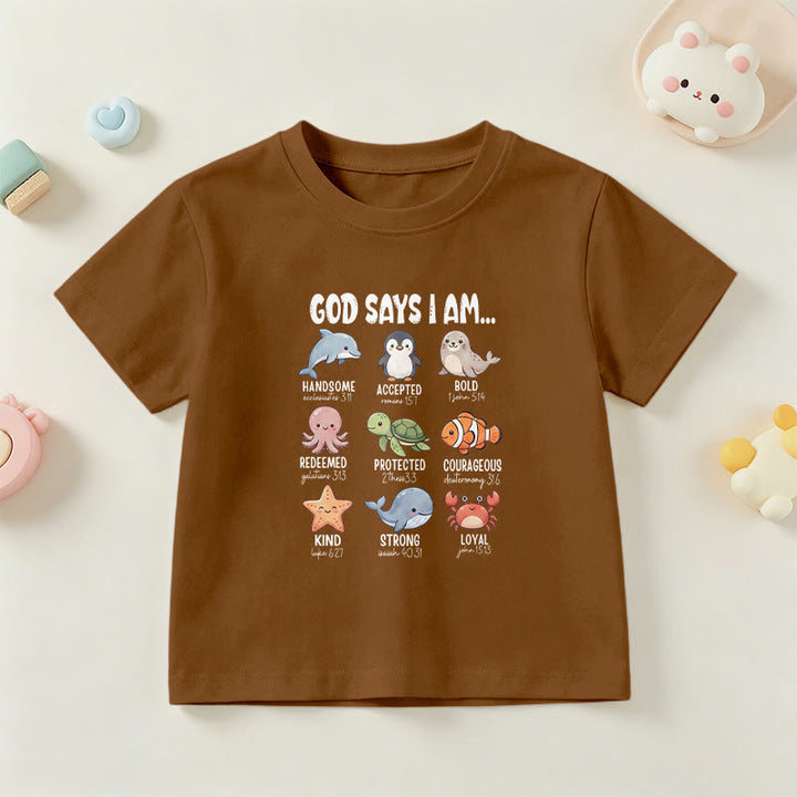 Christianartworkshop Bequemes Kurzarm-T-Shirt für Kinder mit Wal-, Pinguin- und Krabbenprint und Glaubensspruch - Braun - US/GB/AU 14, EU 170 - image 24