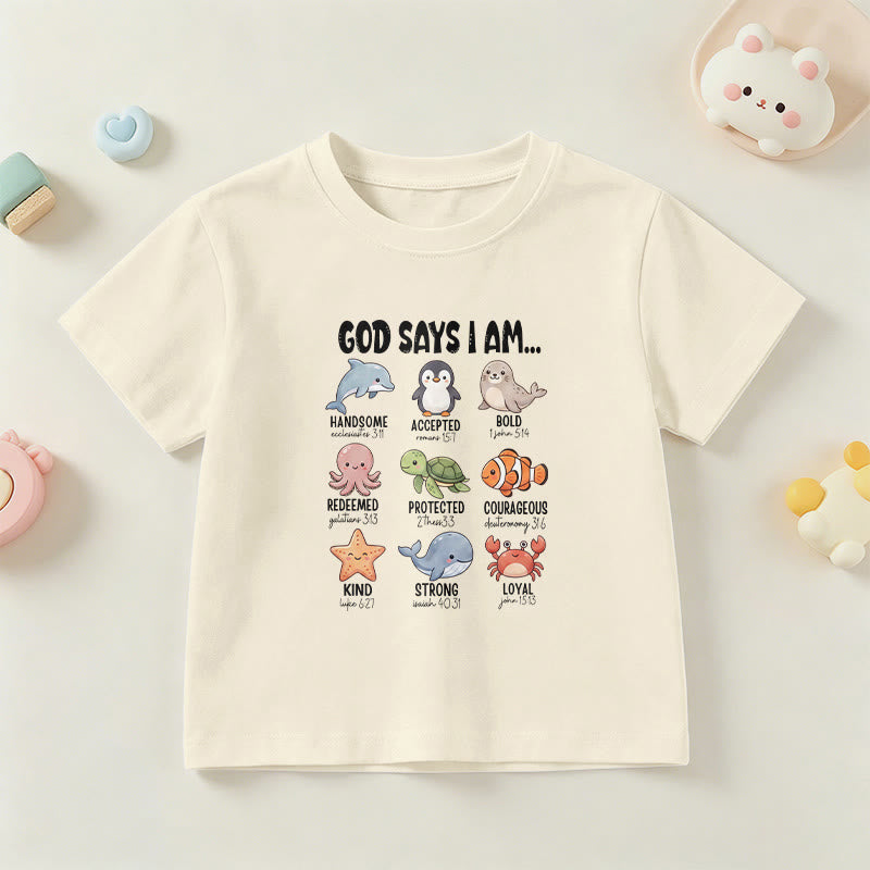 Christianartworkshop Bequemes Kurzarm-T-Shirt für Kinder mit Wal-, Pinguin- und Krabbenprint und Glaubensspruch - Beige - US/GB/AU 14, EU 170 - image 6
