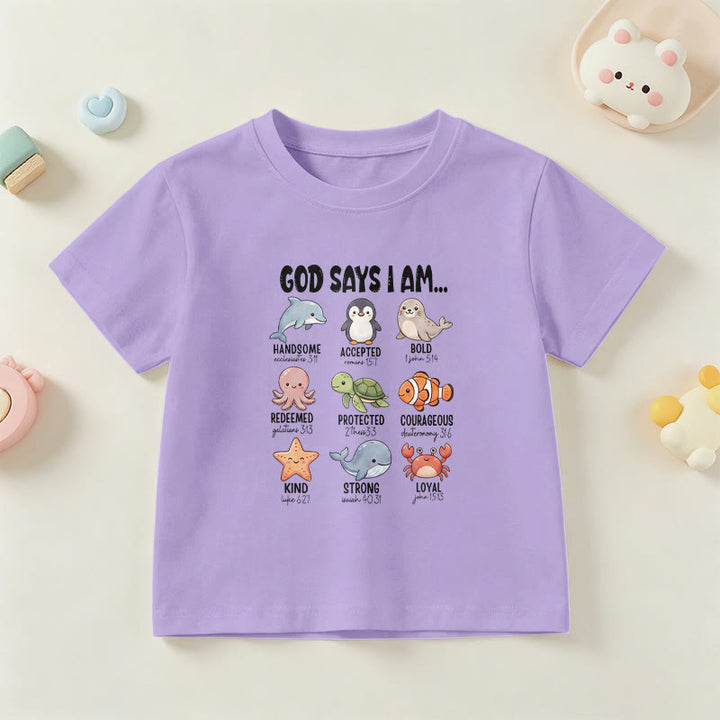 Christianartworkshop Bequemes Kurzarm-T-Shirt für Kinder mit Wal-, Pinguin- und Krabbenprint und Glaubensspruch - image 9