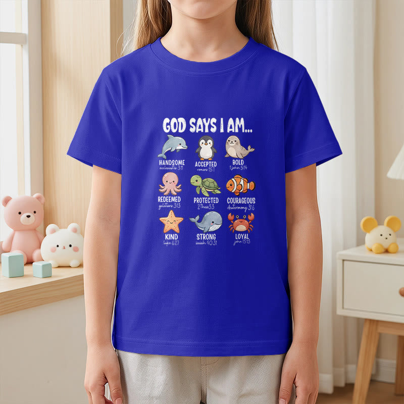 Christianartworkshop Bequemes Kurzarm-T-Shirt für Kinder mit Wal-, Pinguin- und Krabbenprint und Glaubensspruch - image 29