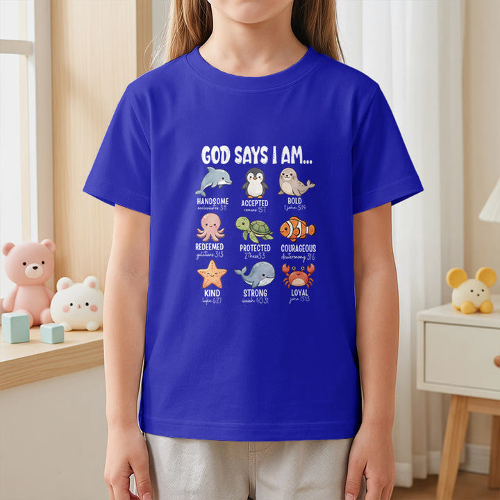 Christianartworkshop Bequemes Kurzarm-T-Shirt für Kinder mit Wal-, Pinguin- und Krabbenprint und Glaubensspruch - image 29