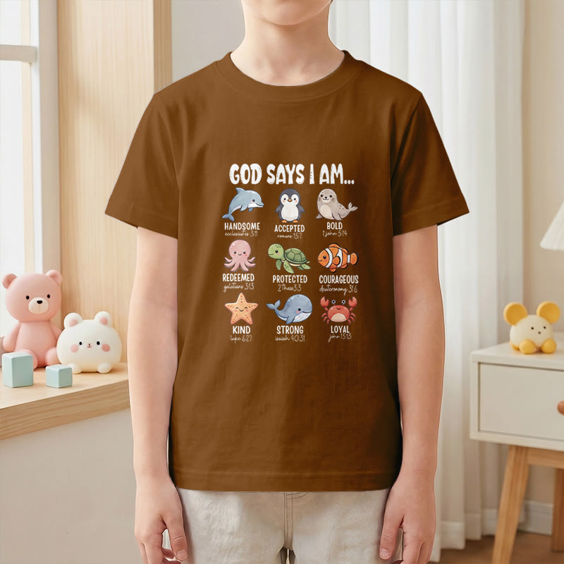 Christianartworkshop Bequemes Kurzarm-T-Shirt für Kinder mit Wal-, Pinguin- und Krabbenprint und Glaubensspruch - image 25