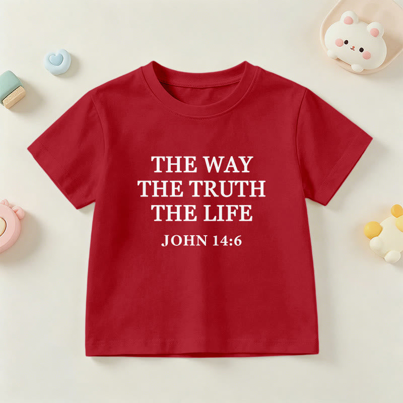 Christianartworkshop Der Weg, die Wahrheit, das Leben – Johannes 14,6 – Klassisches Serifenschrift-T-Shirt für Kinder mit kurzen Ärmeln - Rot - US/GB/AU 14, EU 170 - image 18
