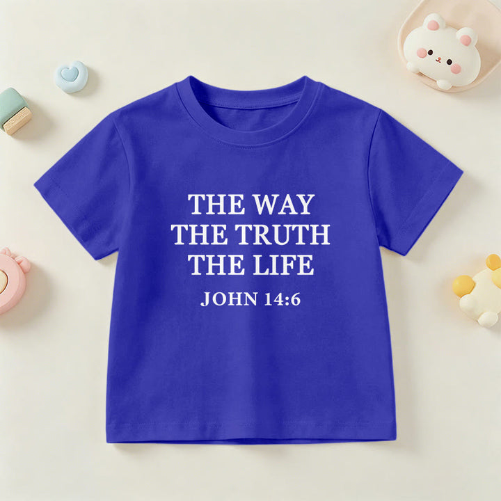 Christianartworkshop Der Weg, die Wahrheit, das Leben – Johannes 14,6 – Klassisches Serifenschrift-T-Shirt für Kinder mit kurzen Ärmeln - Blau - US/GB/AU 14, EU 170 - image 27