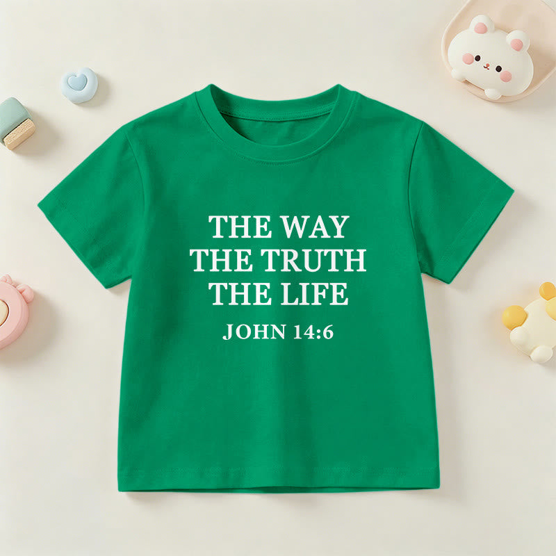 Christianartworkshop Der Weg, die Wahrheit, das Leben – Johannes 14,6 – Klassisches Serifenschrift-T-Shirt für Kinder mit kurzen Ärmeln - Grün - US/GB/AU 14, EU 170 - image 24