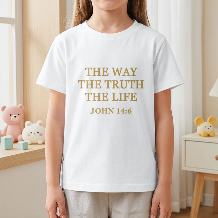 Christianartworkshop Der Weg, die Wahrheit, das Leben – Johannes 14,6 – Klassisches Serifenschrift-T-Shirt für Kinder mit kurzen Ärmeln - image 2