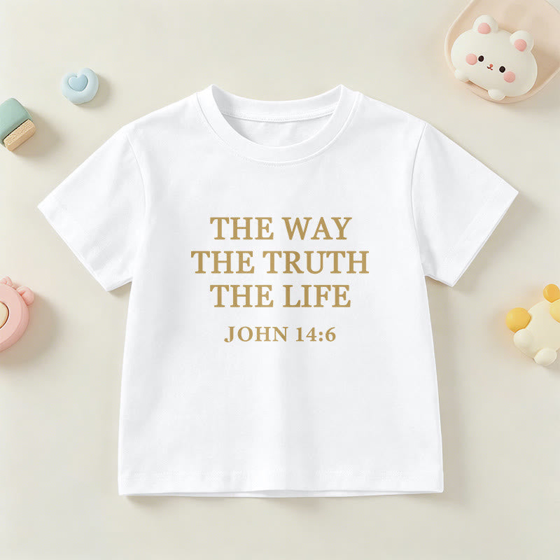 Christianartworkshop Der Weg, die Wahrheit, das Leben – Johannes 14,6 – Klassisches Serifenschrift-T-Shirt für Kinder mit kurzen Ärmeln - Weiß - US/GB/AU 14, EU 170 - image 0