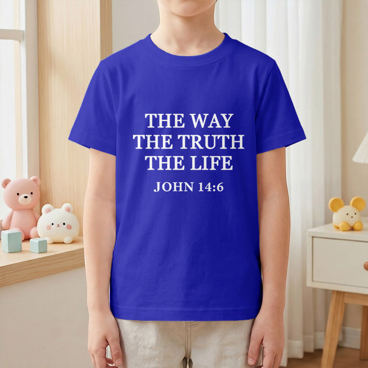 Christianartworkshop Der Weg, die Wahrheit, das Leben – Johannes 14,6 – Klassisches Serifenschrift-T-Shirt für Kinder mit kurzen Ärmeln - image 28