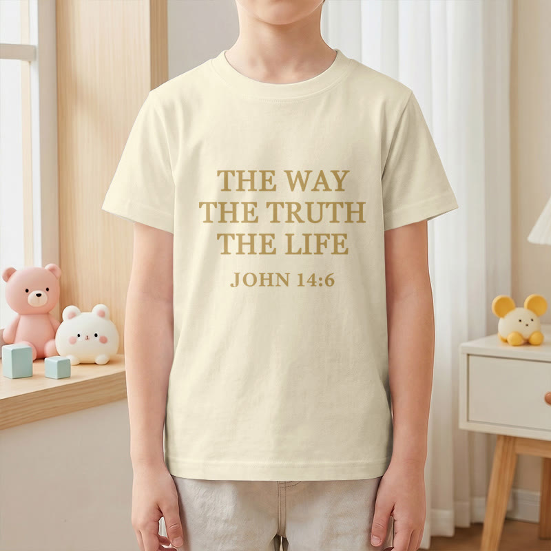 Christianartworkshop Der Weg, die Wahrheit, das Leben – Johannes 14,6 – Klassisches Serifenschrift-T-Shirt für Kinder mit kurzen Ärmeln - image 13