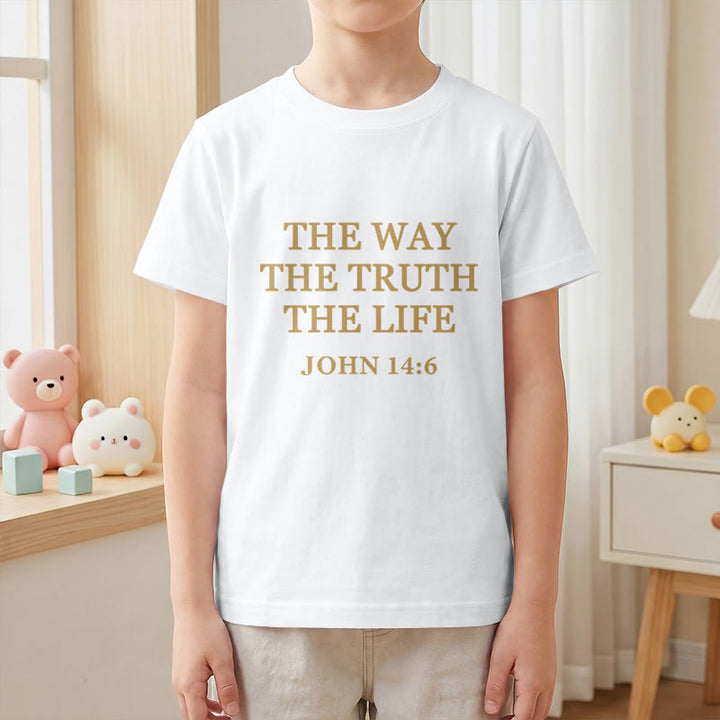 Christianartworkshop Der Weg, die Wahrheit, das Leben – Johannes 14,6 – Klassisches Serifenschrift-T-Shirt für Kinder mit kurzen Ärmeln - image 1