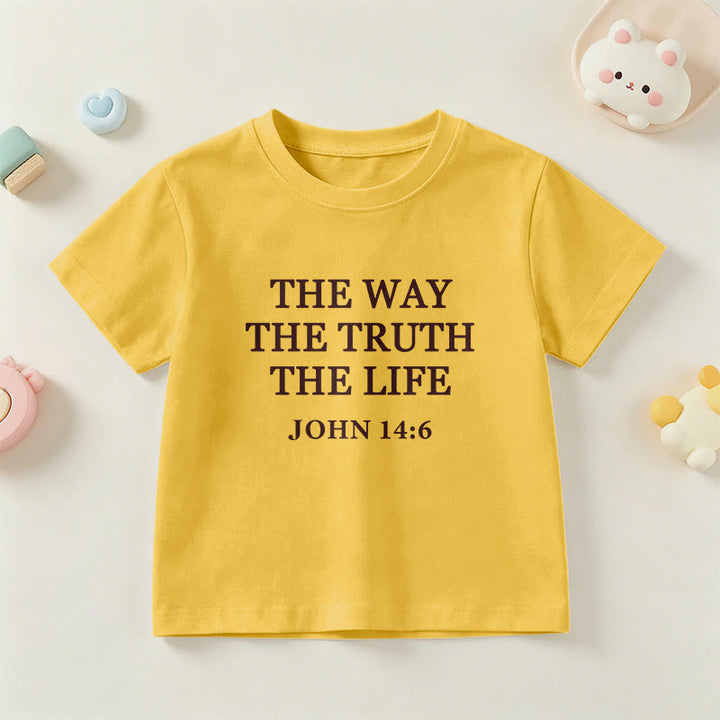Christianartworkshop Der Weg, die Wahrheit, das Leben – Johannes 14,6 – Klassisches Serifenschrift-T-Shirt für Kinder mit kurzen Ärmeln - Gelb - US/GB/AU 14, EU 170 - image 6