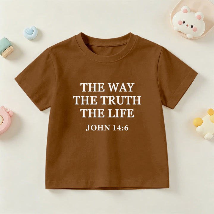 Christianartworkshop Der Weg, die Wahrheit, das Leben – Johannes 14,6 – Klassisches Serifenschrift-T-Shirt für Kinder mit kurzen Ärmeln - Braun - US/GB/AU 14, EU 170 - image 3