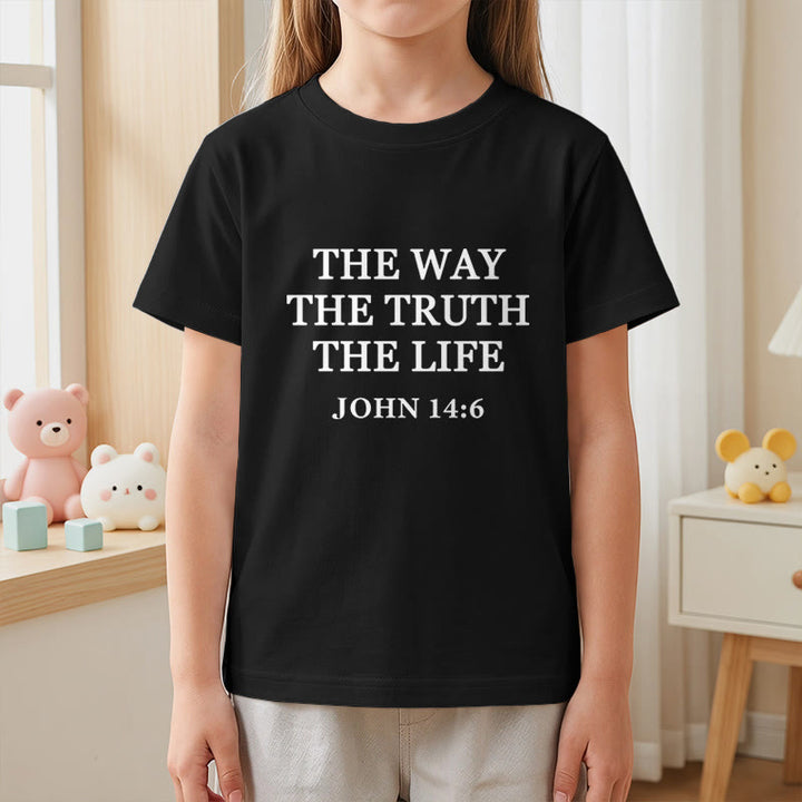 Christianartworkshop Der Weg, die Wahrheit, das Leben – Johannes 14,6 – Klassisches Serifenschrift-T-Shirt für Kinder mit kurzen Ärmeln - image 11