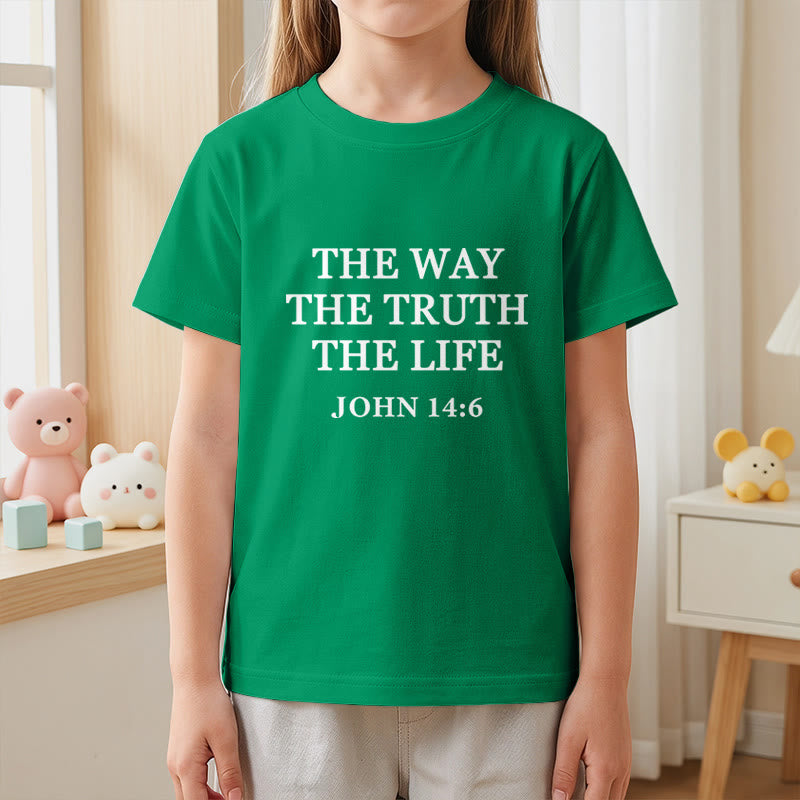 Christianartworkshop Der Weg, die Wahrheit, das Leben – Johannes 14,6 – Klassisches Serifenschrift-T-Shirt für Kinder mit kurzen Ärmeln - image 26