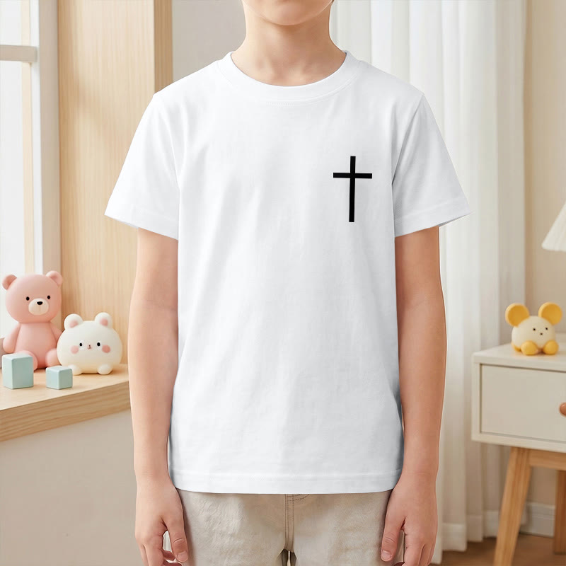Christianartworkshop Philipper 4,13 – Kurzarm-T-Shirt für Kinder mit Kreuz auf der Vorderseite und Rückseite in gotischer Schrift - image 13