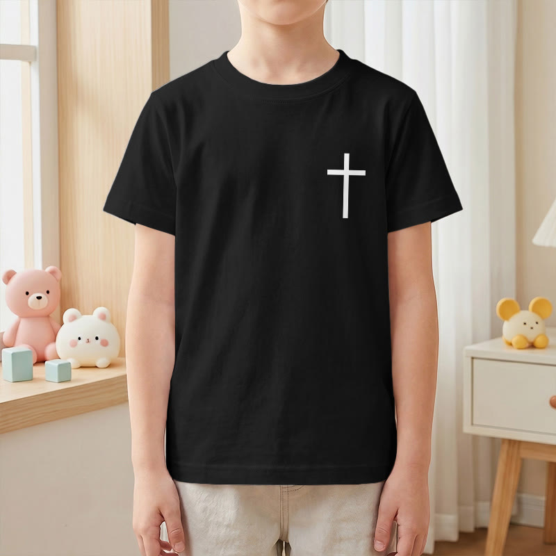 Christianartworkshop Philipper 4,13 – Kurzarm-T-Shirt für Kinder mit Kreuz auf der Vorderseite und Rückseite in gotischer Schrift - image 40