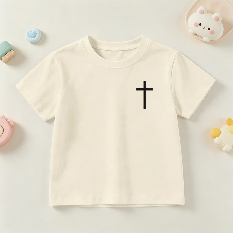 Christianartworkshop Philipper 4,13 – Kurzarm-T-Shirt für Kinder mit Kreuz auf der Vorderseite und Rückseite in gotischer Schrift - image 3