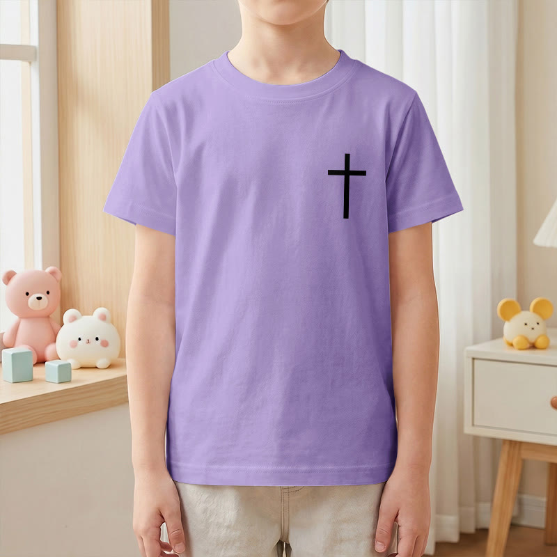 Christianartworkshop Philipper 4,13 – Kurzarm-T-Shirt für Kinder mit Kreuz auf der Vorderseite und Rückseite in gotischer Schrift - image 49