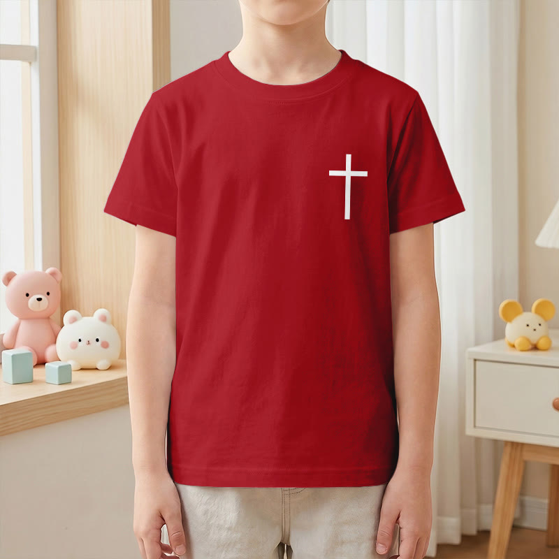 Christianartworkshop Philipper 4,13 – Kurzarm-T-Shirt für Kinder mit Kreuz auf der Vorderseite und Rückseite in gotischer Schrift - image 58