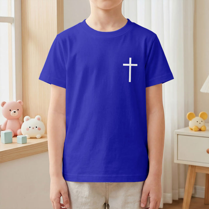 Christianartworkshop Philipper 4,13 – Kurzarm-T-Shirt für Kinder mit Kreuz auf der Vorderseite und Rückseite in gotischer Schrift - image 85