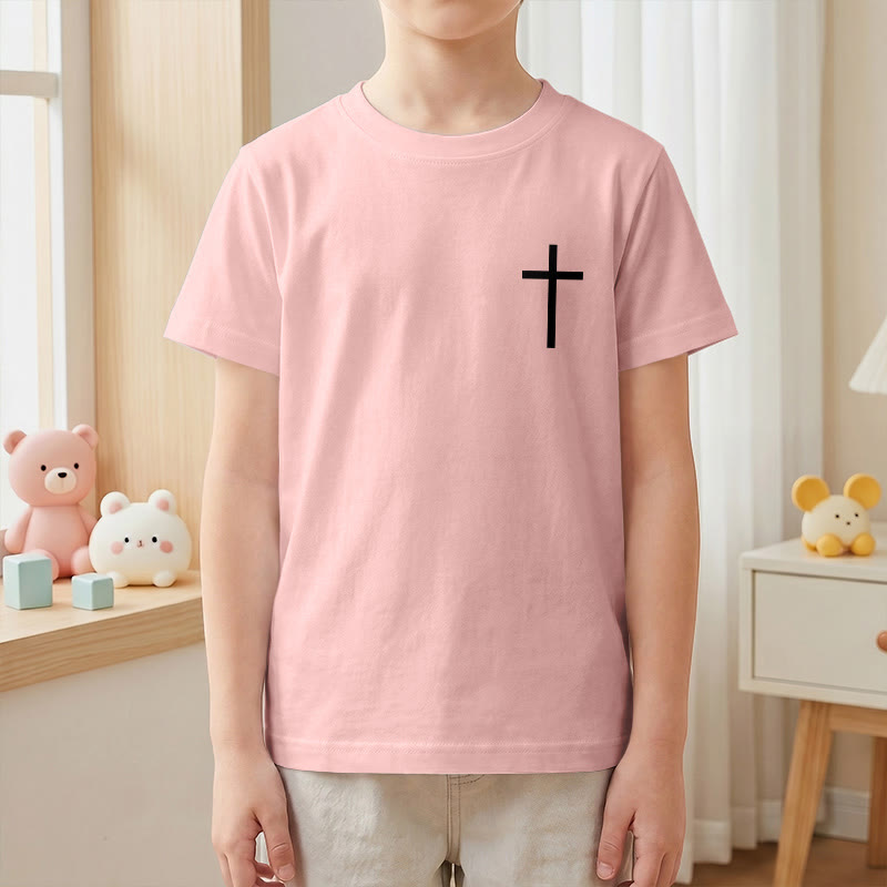 Christianartworkshop Philipper 4,13 – Kurzarm-T-Shirt für Kinder mit Kreuz auf der Vorderseite und Rückseite in gotischer Schrift - image 67