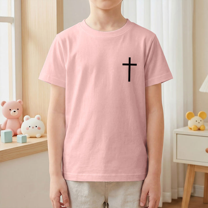 Christianartworkshop Philipper 4,13 – Kurzarm-T-Shirt für Kinder mit Kreuz auf der Vorderseite und Rückseite in gotischer Schrift - image 67