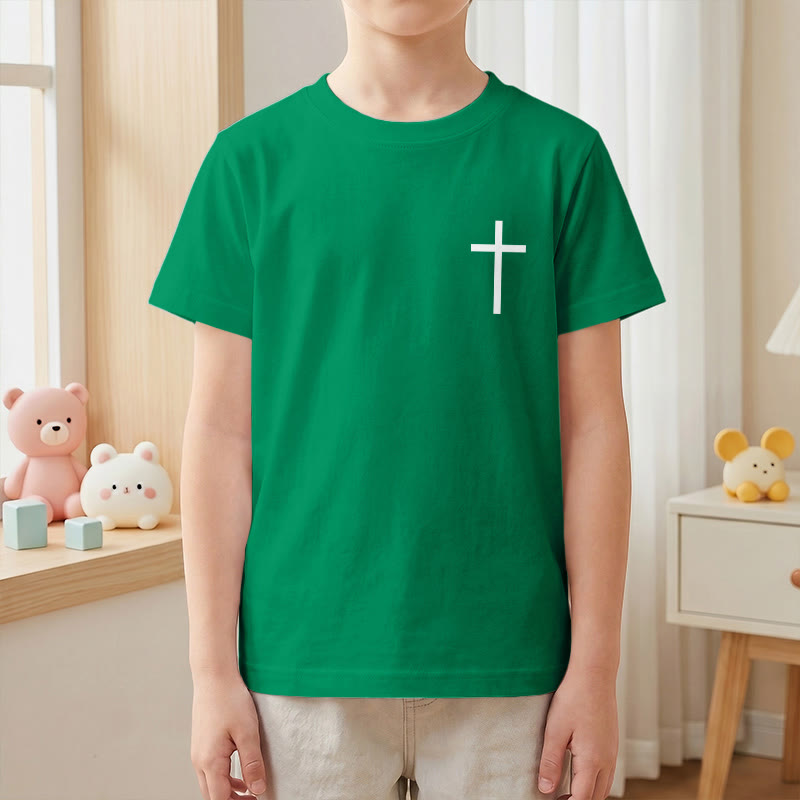 Christianartworkshop Philipper 4,13 – Kurzarm-T-Shirt für Kinder mit Kreuz auf der Vorderseite und Rückseite in gotischer Schrift - image 76
