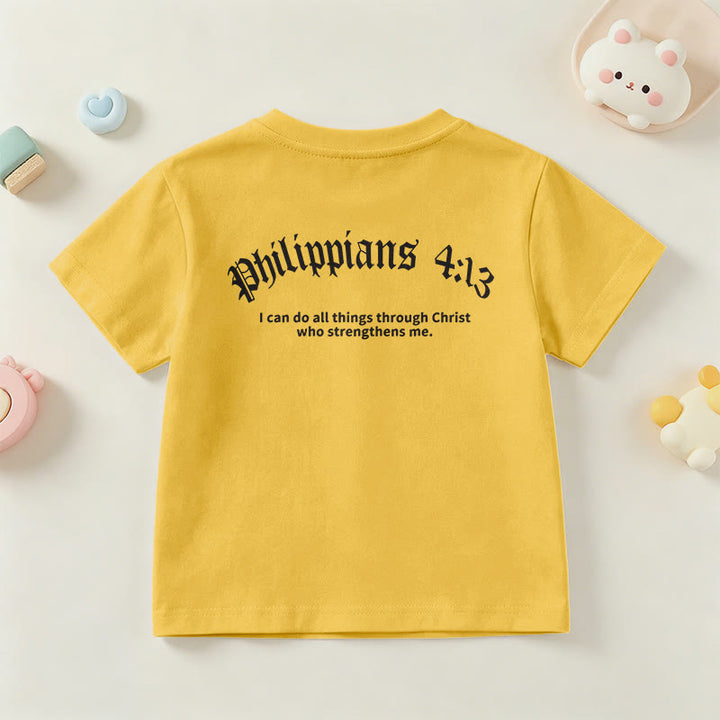 Christianartworkshop Philipper 4,13 – Kurzarm-T-Shirt für Kinder mit Kreuz auf der Vorderseite und Rückseite in gotischer Schrift - image 33
