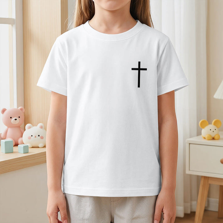 Christianartworkshop Philipper 4,13 – Kurzarm-T-Shirt für Kinder mit Kreuz auf der Vorderseite und Rückseite in gotischer Schrift - image 14