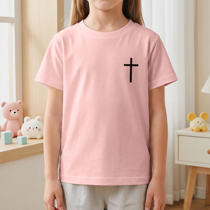 Christianartworkshop Philipper 4,13 – Kurzarm-T-Shirt für Kinder mit Kreuz auf der Vorderseite und Rückseite in gotischer Schrift - image 68