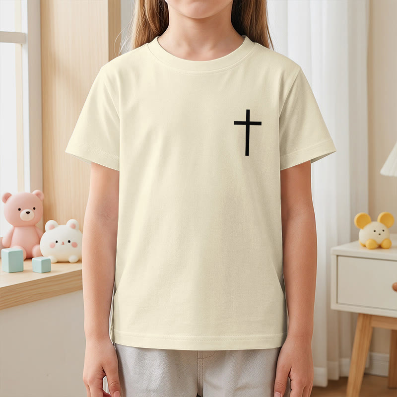 Christianartworkshop Philipper 4,13 – Kurzarm-T-Shirt für Kinder mit Kreuz auf der Vorderseite und Rückseite in gotischer Schrift - image 5